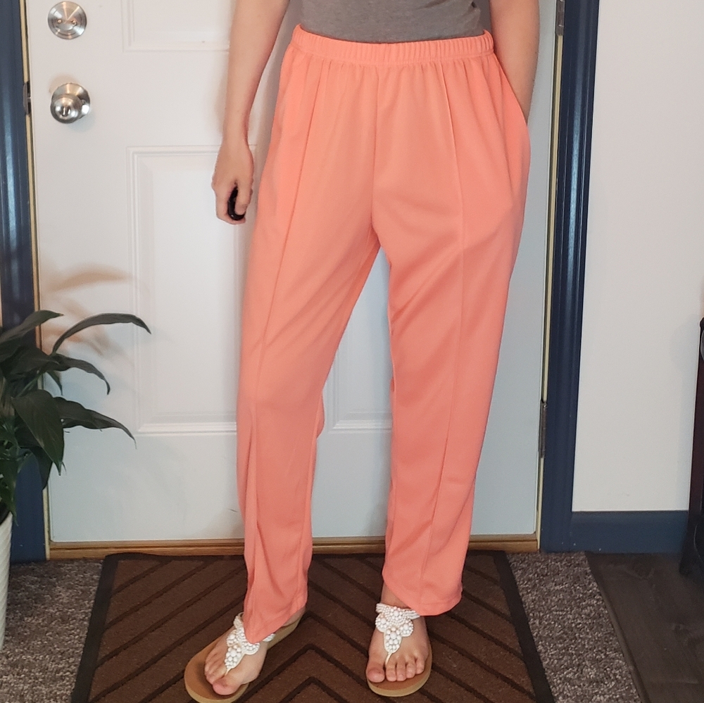 Women’s Elastic Waist Coral Pull-On Pants Coastal Grandma- Vacation -Vintage